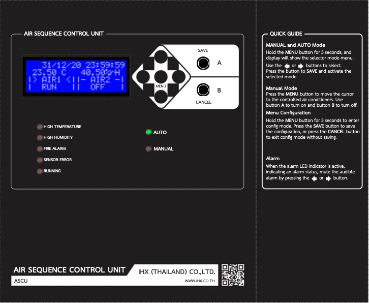 แผงหน้าจอ ConnectPlus ASCU Air Sequence Control Unit พร้อมจอ LCD ปุ่มควบคุม และ Quick Guide